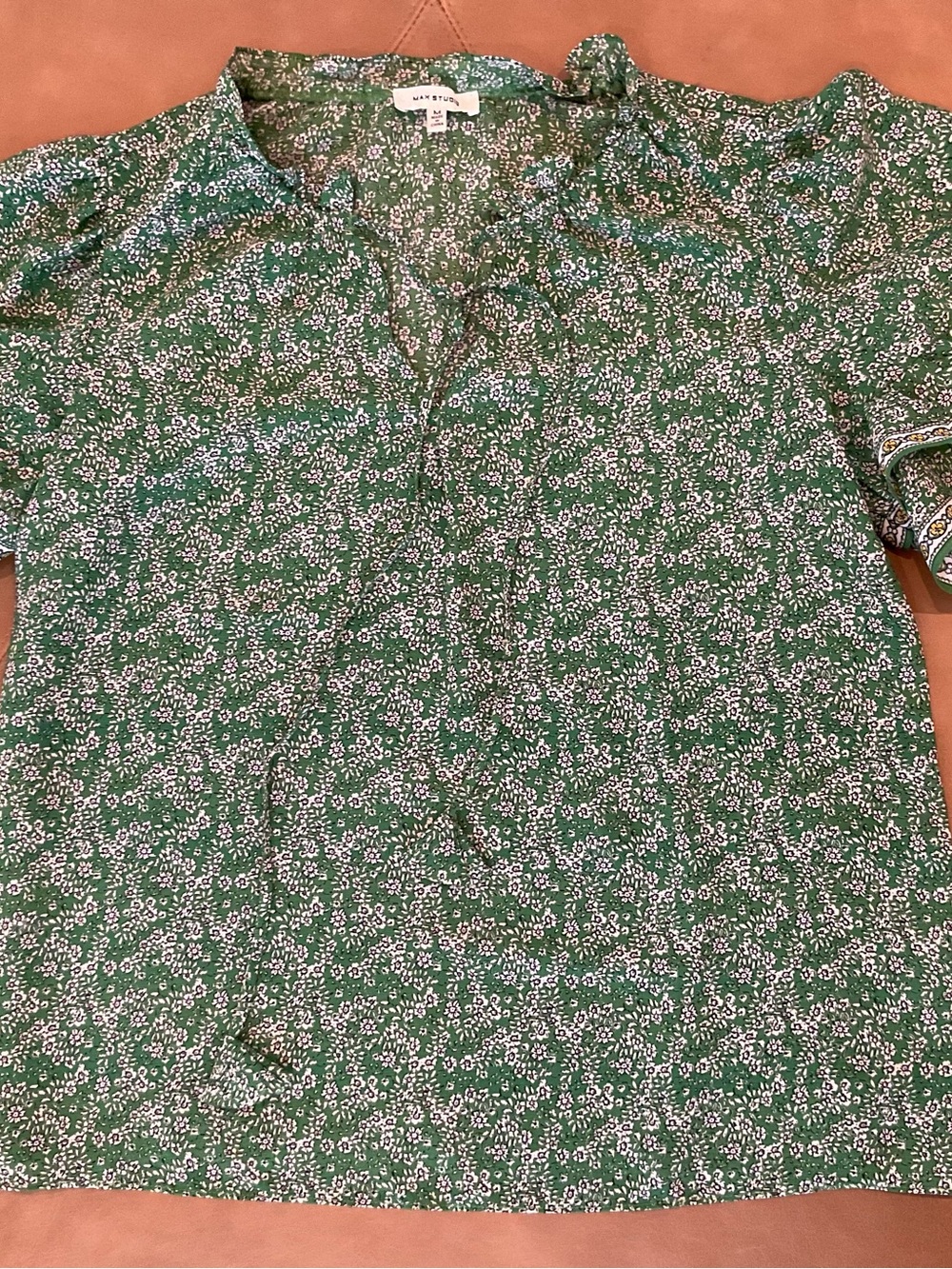 MAX STUDIO Green Floral Ruffle Short-Sleeve Blouse-NWOT